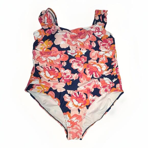 Kona Sol Swimsuit One-Piece Women’s Size 22 Floral Print Ruched Adjustable Strap - Picture 3 of 12